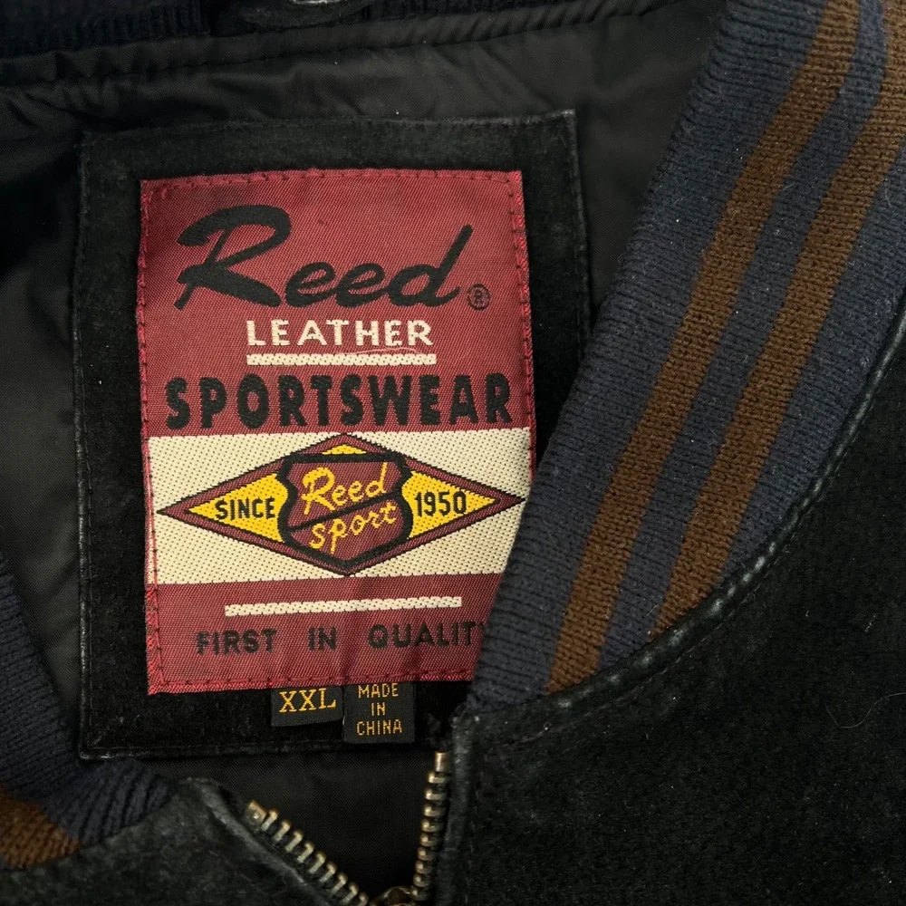 Vintage Reed Leather Sportswear Bomber Jacket XXL Distressed Varsity Brown Black